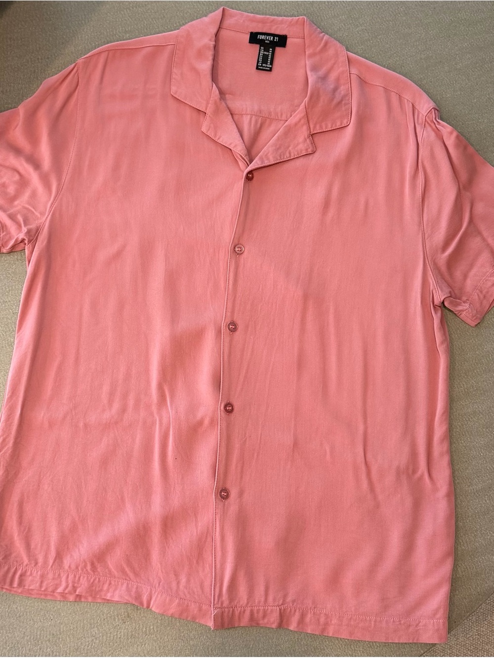 Forever 21 Men’s Coral Pink Short-Sleeve Camp Button-Down Shirt